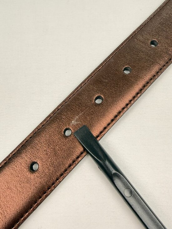 Vintage Brighton Reversible Leather Belt Black Croc Embossed Bronze Brown M